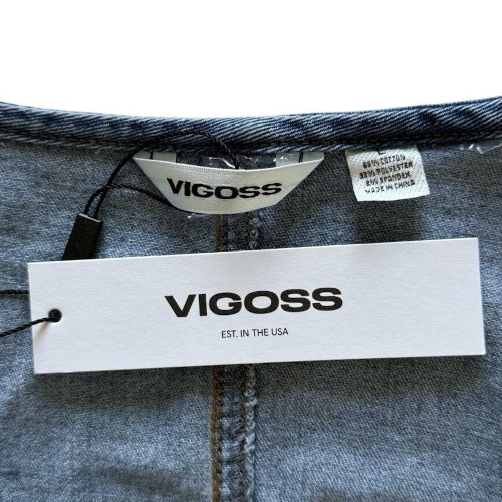 Vigoss Juniors Denim Vest Size L Blue Button Front Sleeveless Jean Top Y2K Indie - Picture 4 of 8